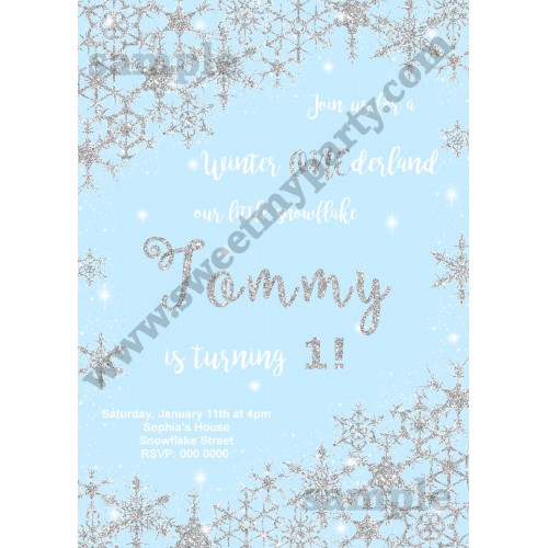 Winter Onederland Invitation silver blue,(6)